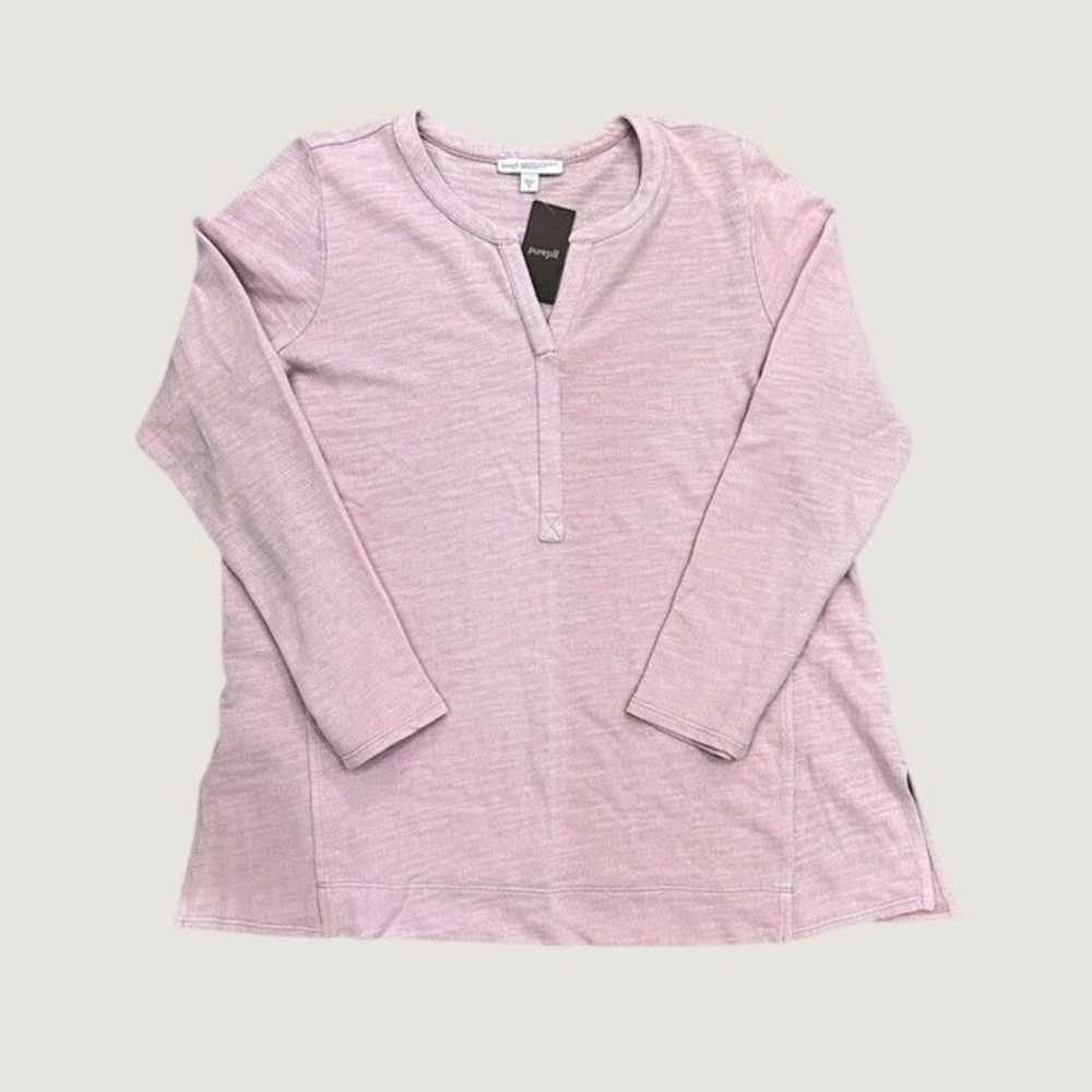 Pure Jill New Medium Long Sleeve Organic Cotton Top in Light Pink